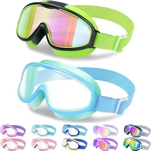Vvinca Kids Swimming Goggles, 2 Pack Kids Swim Goggles Wide View Anti-Fog/UV No Leak Children Goggles for Boys Girls 3-14