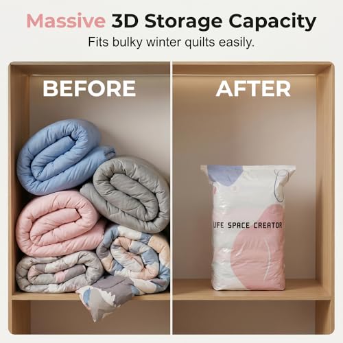 Image of No-Pump Vacuum Storage Bags, Upgraded 3D Vacuum Storage Bags, Portable Large Clothes Compression Bags for Household Use, Convenient Cube Storage Bag for Clothes, Comforters, Blankets (4, 19.6*27.5in)