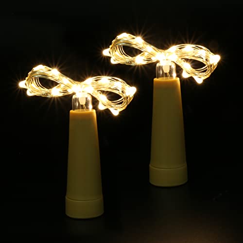 PChero Lot de 2 guirlandes lumineuses LED pour bouteille de vin avec bouchon en liège, 16,7 cm, à piles avec 20 LED pour chambre à coucher, anniversaire, Noël, décoration de fête - Blanc chaud Cover