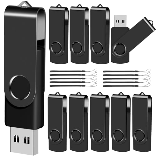 Image of EASTBULL 4GB USB Flash Drive Bulk Thumb Drives 10 Pack with Lanyards USB 2.0 Memory Sticks Zip Drive Pen Drive for Storage and Backup Black 10PCS 4GB