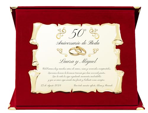 Genérico Placa para aniversario de matrimonio personalizable | Tarjeta para Bodas de oro, plata, rubí o diamante | Targa de regalo con estuche