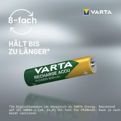 VARTA Batterien AAA, wiederaufladbar, 4 Stück, Power on Demand Recharge Accu, Akku, 800 mAh NI-MH, ohne Memory Effekt, vorgeladen… – Ansicht 4
