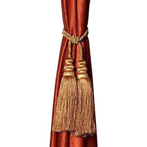 Image of Kuber Industries Polyester Curtain Tie Back Tassel Set - 2 Pieces (CTKTC33492, Gold)