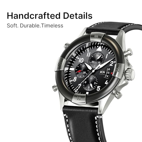 Fullmosa Uhrenarmband 20mm f&uuml;r Samsung Watch 7/6/5/4 40mm 44mm/Watch 5 Pro 45mm, Garmin vivoactive 3,Leder Armband, Schwarz + Silber Hardware