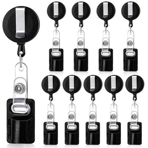 Porte-crayons rétractable en cuir lot de 10 avec cordon robuste pour stylos et badges