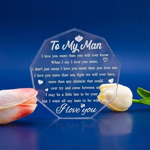 Image of DIGI ARTS To My Man Acrylic Plaque Gifts for Husband from Wife, Birthday Gift for Boyfriend, Romantic Gift for Him, Bf, Fiance, Fathers Day, Christmas | Tabletop, Art Deco Style