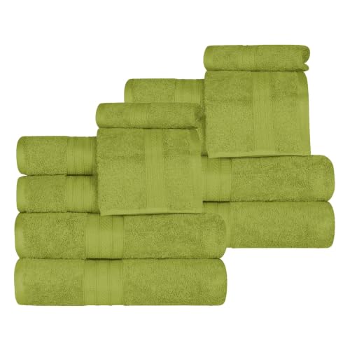 SUPERIOR Atlas Cotton 12 Piece Towel Set, Luxury Towels, Heavyweight, Bathroom Essentials, Basics, Spa, Hotel, Resort, Plush, Highly Absorbent, 4 Bath, 4 Hand, 4 Face Towels, 12PC Set, Green Essence