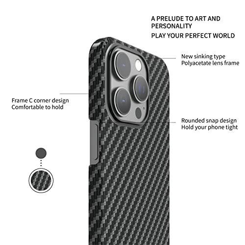 Flfuatt Thin Carbon Fiber Phone Case For Iphone 14 Pro Max, Shockproof And Fall Resistant Slim Phone Case, Compatible Magsafe, Possess Bare Machine Feel (Twill) #TOP3