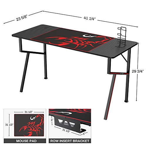 Eureka Ergonomic Gaming Desk 55 Inch, Professional Gaming Table Gamer Workstation With Cable Management Tray, Controller Stand, Cup Holder, Headphone Hook, Mouse Pad, Black #TOP2