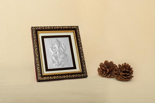 Image of 999 Pure Silver Ganesha Frame - Hindu Religious Decor for Home, Temple, Pooja Room | Spiritual Gift for Blessings, Prosperity, and Vastu