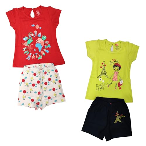 Image of LuvLap Baby Girls Regular Fit 100% Cotton Half Sleeves Girls Top CoSet Pack of 2