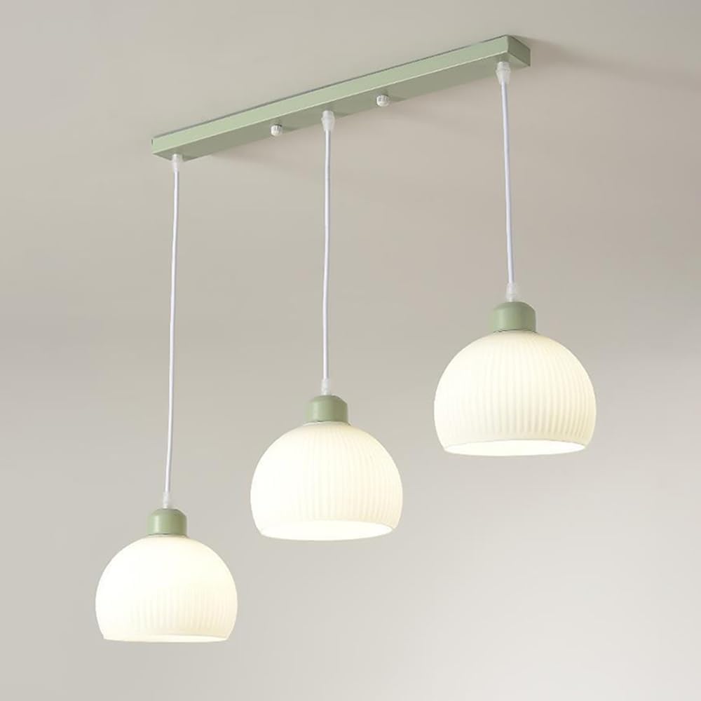 PCXEHUYP 3 Light Fixture Green Nordic Pendant Lighting Kitchen Island Mid Century Milk Glass Hanging Lamp Ceiling Farmhouse Chandelier for Bedroom Dining Table Stairwell Staircase