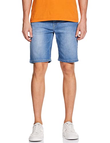Image of The Indian Garage Co Men Slim Fit Solid Mid-Rise Denim Shorts