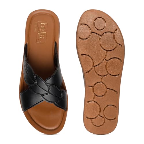 Image of BELLA Women Fashion Flat Slip On Black Sandal | Durable | Stylish | Comfortable | Slip Resistant | Lightweight and Breathable