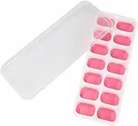 Forma de Silicone 14 Cubos com Tampa para Gelo e Papinha Fundo Macio e Antiaderente Fácil Limpeza (Rosa)