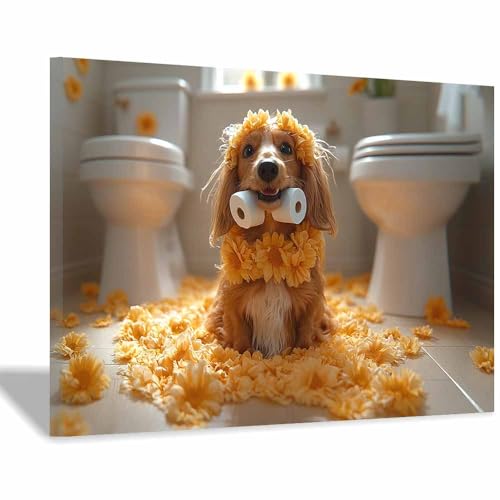 Toile chien fleurs 40x60cm pour égayer un mur de bureau triste