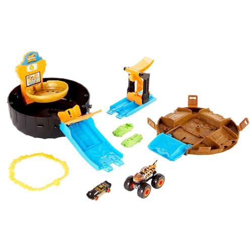 Hot Wheels Monster Truck Coffret Arène Roue avec Lanceur Petite Voiture et véhicule aux Roues géantes Jouet pour Enfant GVK48 - vue 3