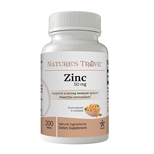 Zinc 50mg as Zinc Gluconate, 200 Zinc Tablets, Natural Immune Boost, Vegan, by Natureâ€™s Trove