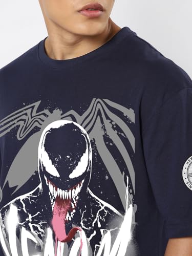 Image of Bewakoof X Marvel Venom Men's 100% Cotton Graphic Print Oversized Fit Half Sleeve Round Neck T-Shirt | Casual Wear | Street Wear | Oversized t Shirt for Men Cotton | Baggy