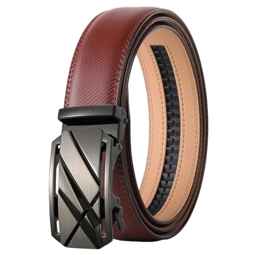 Men Metal Leather Belts Coffee Automatic Buckle Ceinture Belt Adjustable K120s28 125cm