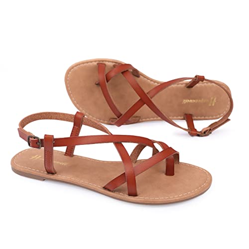 Image of Huayuanwell Women's Gladiator Flat Sandals Fisherman Strappy Sandals Ankle Strap Sandals