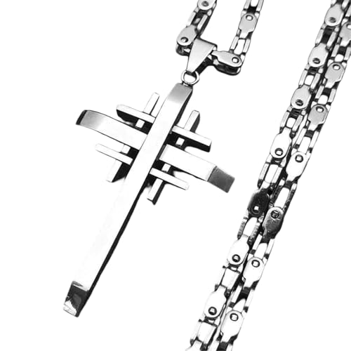 Punk Crusaders Cross Necklace Pendant for Men Women Stainless Steel Prayer cruz (Metal Color: 55cm DC SR)