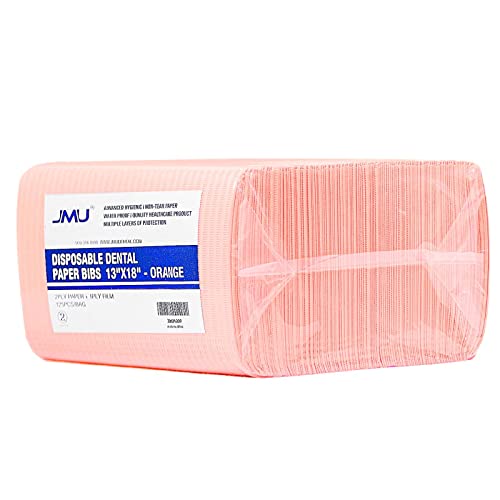 JMU 125 Pack Dental Bibs Disposable, 2-Ply Paper 1-Ply Film Dental Bibs 13" x 18", Orange