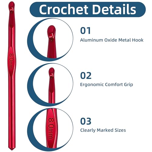 Bitone Crochet Hooks,4Pcs Multicolor Aluminum Knitting Needles,Crochet Kits for Beginners Adults,Aluminum Crochet Needles Ergonomic Grip for Arthritic Hands Crochet Gift（2mm,4mm,6mm,8mm） - Image 2