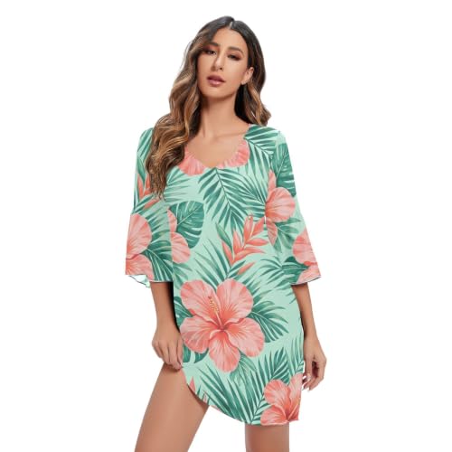 Robe en mousseline hibiscus col en V décontractée pour femme