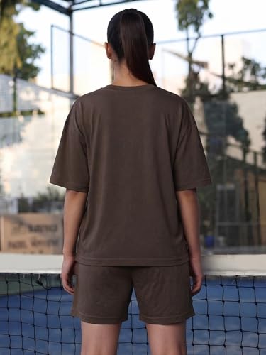 Image of CHKOKKO Cord Set for Women Cotton Blend Co-ord Set Stylish Graphic Printed Oversized T-Shirt Top Half Sleeves and Shorts Set Summer Coord Sets Casual Lounge Wear