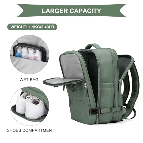 Image of coowoz Large Travel Backpack For Women Men, Carry On Backpack,Hiking Backpack Waterproof Outdoor Sports Rucksack Casual Daypack Expandable Heavy Duty Extra large Backpack Olive Green