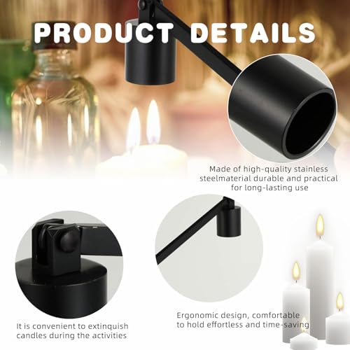 CYXZMYA KerzenlöScher,Kerzen Ausmachen,Candle Snufferkerzen LöSchglocke,Edelstahl FeuerlöScher,KerzenauslöScher,Automatischer KerzenlöScher,KerzenlöScher Teelichter, FüR Die Meisten Kerzen, Schwarz