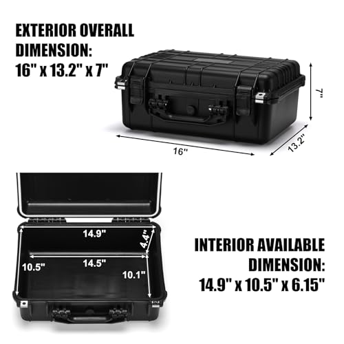 Image of Mayouko 16 inch Waterproof Plastic Toolbox with Foam Insert, 16 inch x 13.2 inch x 7 inch, IP67 Lockable Storage Box, Customizable Foam, Shockproof Hard Case Weatherproof Container, Protective Hard Camera Case