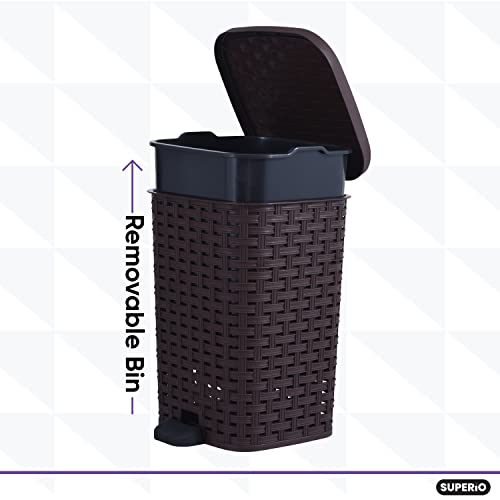 Image of Superio Mini Trash Can with Foot Pedal Small Outdoor Garbage Can with Lid, 1.5 Gallon Plastic Waste Basket for Bathroom, Bedroom, Kitchen, Office, Patio (Wicker Brown 6 QT.), 4 Pack