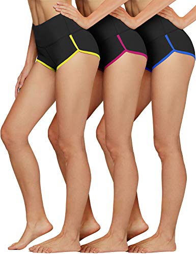 ATHLIO Women s Workout Booty Shorts, Athletic 4-Way Stretch Yoga Shorts, Gym Shorts w Hidden Pocket, Booty Shorts 3pack(ysp30) - Black Black Black, Medium