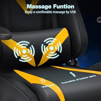 HOFFREE Gaming Chair with Bluetooth Speakers and Led Lights Massage Video Game Chair with Footrest Reclining High Back Computer Gamer Chair Yellow and Black