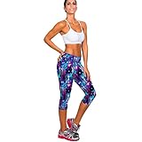 Shensee High Waist Fitness Yoga Sport Pants Printed Stretch Leggings (XL, purple)