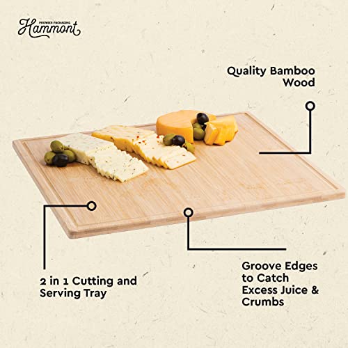 Hammont Bamboo Cutting Board Tray - Eco Friendly Kitchen Gadget - 2 Pack - Wooden Serving Trays For Meat, Vegetables, Cheese And Charcuterie Board - Home And Kitchen Essentials - 16"L X 16"W X 0.5"H #TOP5