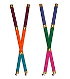 GENIELAND 14.5 Inch 4Pc (2 Pair) Long Decorated Valvet Dandiya Sticks Indian Traditional Wooden Dandia Sticks for Couple Special Navratri Festival Occasion Sticks for Garba (Set of 2 Pair)
