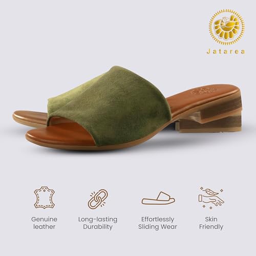 JATAREA Women’s Slip-On Leather Flat Sandals with Round Open Toe | Classic and Trendy Slippers - CAVERY2
