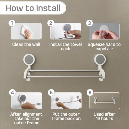 Image of JD FRESH Self Adhesive Double Towel Hanger in Bathroom /Wall-Mounted Towel Bar with Magic Sticker /Napkin Holder Bar for Bathroom and Kitchen (White)