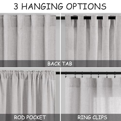 Image of Nanspring Light Grey Curtains 80 Inches Length for Living Room Back Tab Rod Pocket Semi Sheer Linen Drapes Muted Neutral Boho Grey Linen Textured Window Curtain for Dining Room Bedroom 52X80 Inch