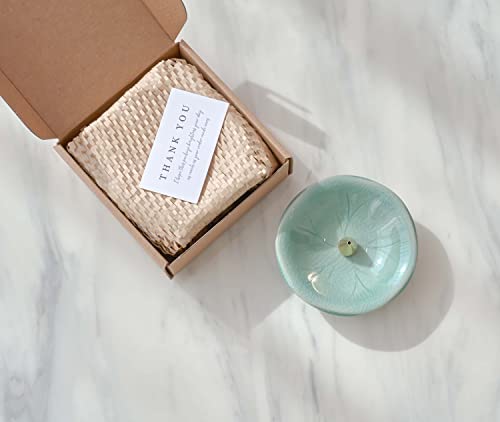 Dostende Incense Holder, Lotus Leaf Incense Stick Holder, Ceramic Incense Burner Tray With Brass Holder, Korean Celadon Incense Burner #TOP2