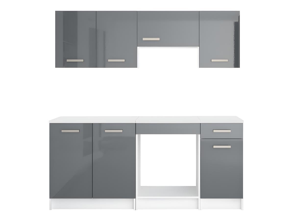Vente-​unique-​Cuisine complète - avec Plan de Travail 180 cm - Gris Brillant et Blanc - TRATTORIA