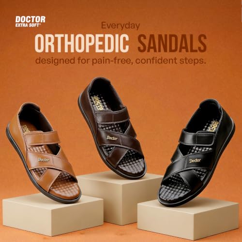 Image of DOCTOR EXTRA SOFT Orthopedic Diabetic Comfortable Dr Sole Footwear Daily Use Casual Wear Stylish Black Cushioned Adjustable Strap Sandals for Men's-Gents & Boy's L-12