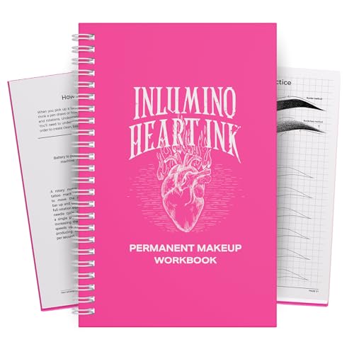 PMU Practice Workbook 55 -Page Permanent Makeup Training Book for Use with Rotary PMU Pen & Ballpoint Cartridges Curriculum for Brows Lips Eyeliner & Tattoo Mapping