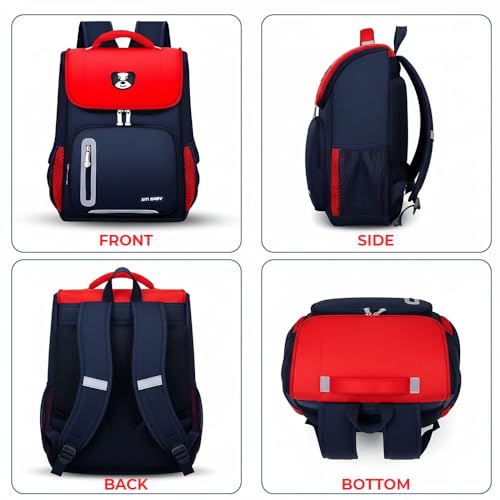 Image of Kids School Bag for Boys Girls 6-10 Years, Bear Graphic Flap Backpack, Lightweight Waterproof School Bag with Large Capacity, Padded Straps, Durable Backpack for School