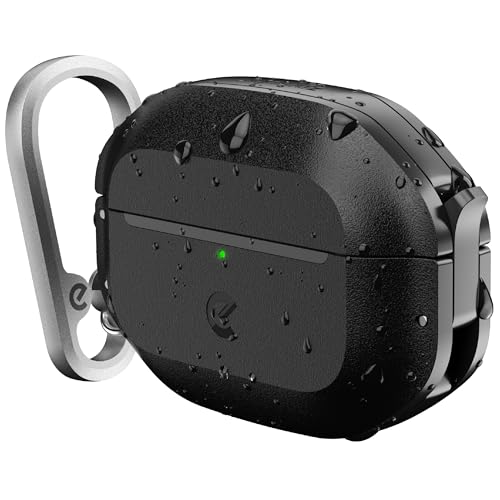 Keybudz for Waterproof AirPods Pro 3 Case with Lock - IP68 Waterproof and Dust Proof Shockproof Protector Heavy Duty Rugged Protection Drop Proof Hard Cover for AirPods Pro 3rd Gen (Carbon Black)