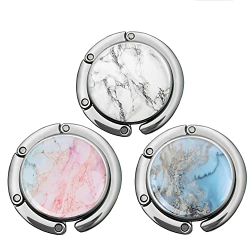Image of Foldable Purse Hook Womens Bag Table Hanger Collection Desk Hooks for Purse (3pack Marble Hook)