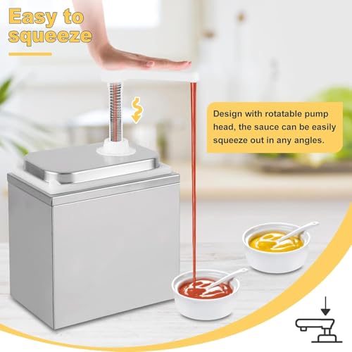 Gewürzspender aus Edelstahl mit Pumpe aus PP-Kunststoff, Soßenspender für Ketchup, Mayonnaise, Steaksoße, Dessertsirup, Essig, Öl, Sojasoße (2 l mit Sockel)